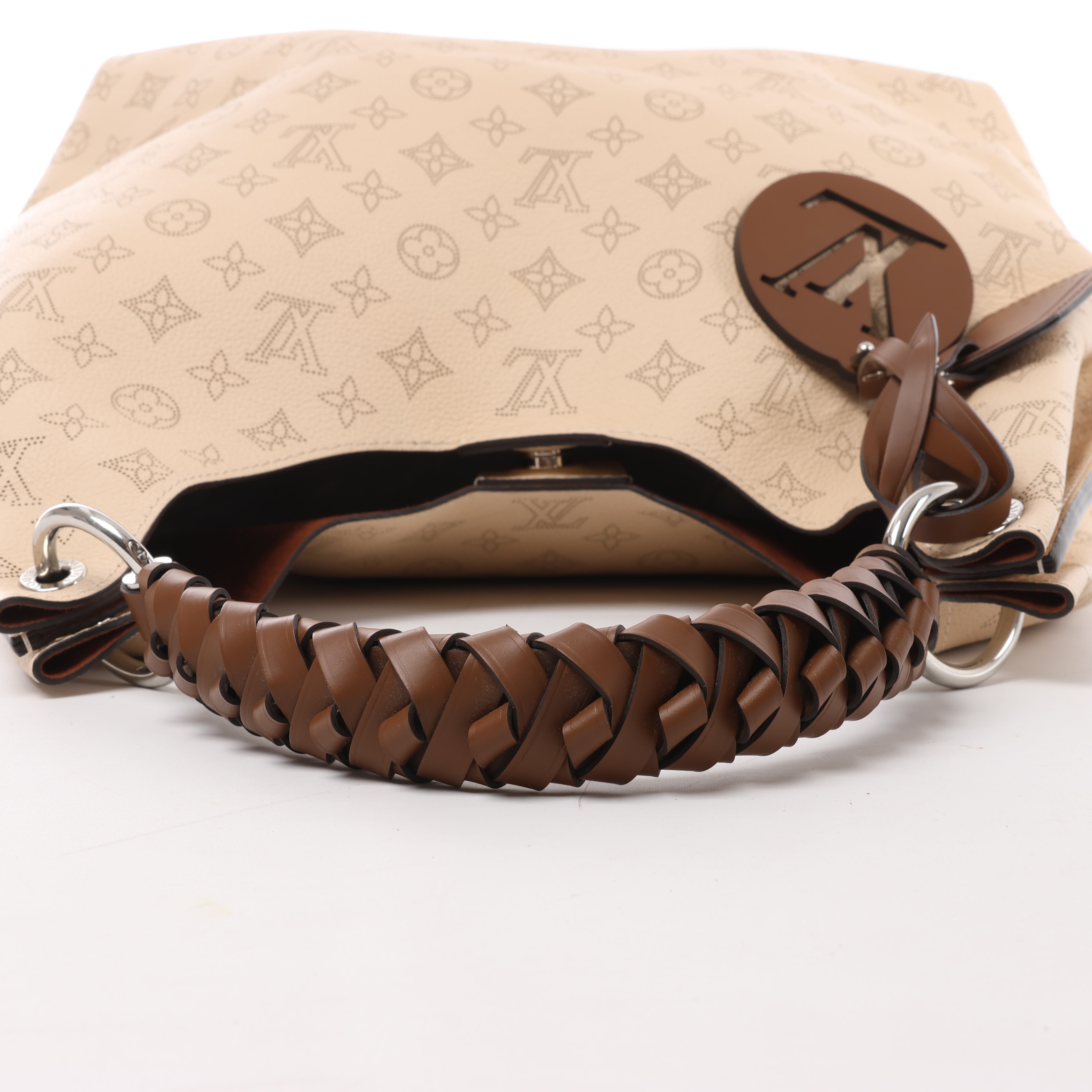 Louis Vuitton Carmel Perforated Mahina Leather Hobo Shoulder Bag in in Beige Crème M53188