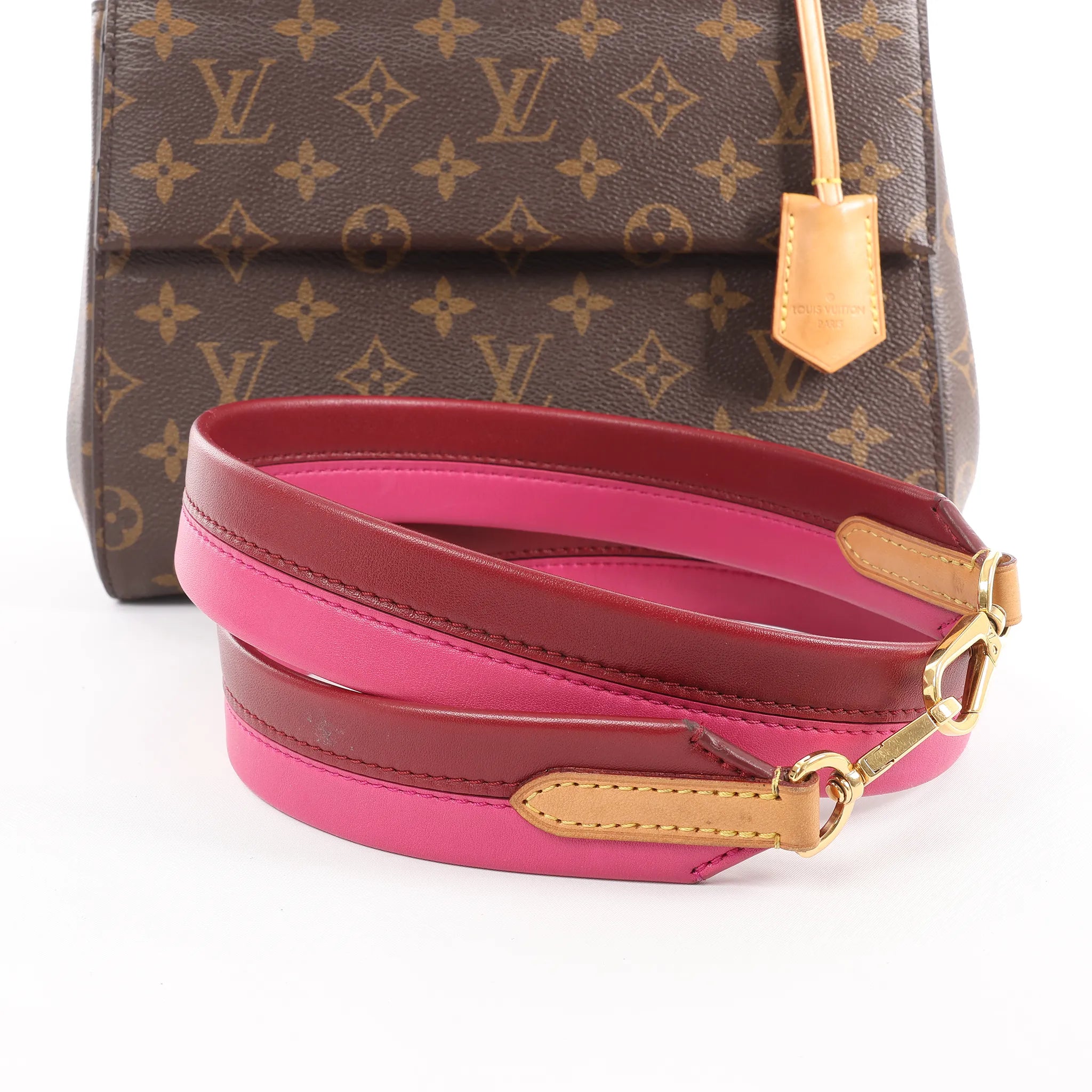 Louis Vuitton Cluny BB Monogram Canvas 2Way Handbag in Brown x Pink M42738