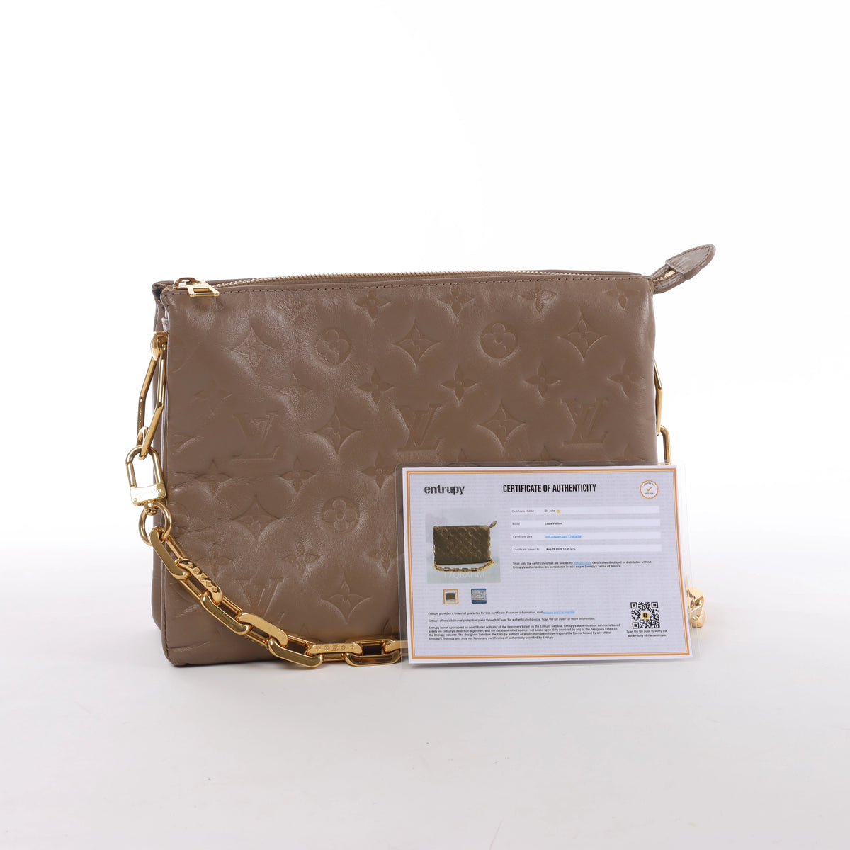 Louis Vuitton Coussin PM Monogram Embossed Shoulder Bag in Beige M21263