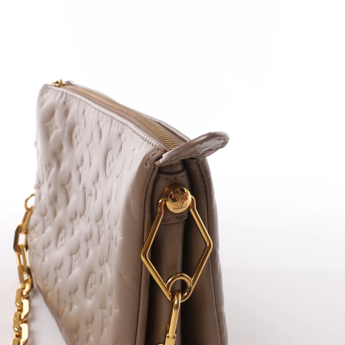 Louis Vuitton Coussin PM Monogram Embossed Shoulder Bag in Beige M21263