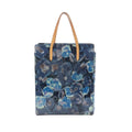 Louis Vuitton Catalina tote handbag in blue Monogram canvas with Ikat-style floral print and tan leather top handles.