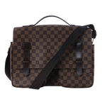 Louis Vuitton Broadway brown Damier canvas messenger bag with dark shoulder strap, top handle and two front buckle details.