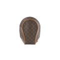 Louis Vuitton Ellipse backpack in brown monogram canvas with tan leather trim and curved front panel, shown on a white background