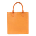 Louis Vuitton Sac Plat PM orange Epi leather handbag with structured rectangular shape, two top handles and gold-tone hardware.