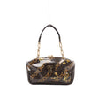A brown Louis Vuitton Fermoir shoulder bag in glossy printed Monogram Charm canvas with gold-tone chain strap accents and lock closure.