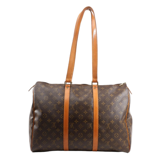 Louis Vuitton Monogram Flanerie 45 shoulder bag in brown with natural leather trim, dual long handles, and signature LV monogram canvas design.