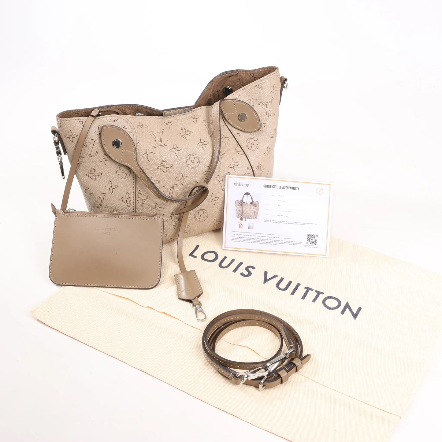Louis Vuitton Hina Monogram Mahina Leather Shoulder Bag in Beige M54351