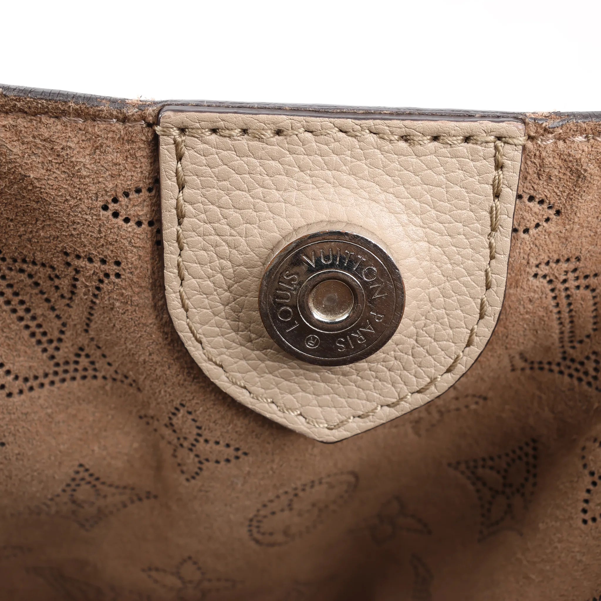 Louis Vuitton Hina Monogram Mahina Leather Shoulder Bag in Beige M54351