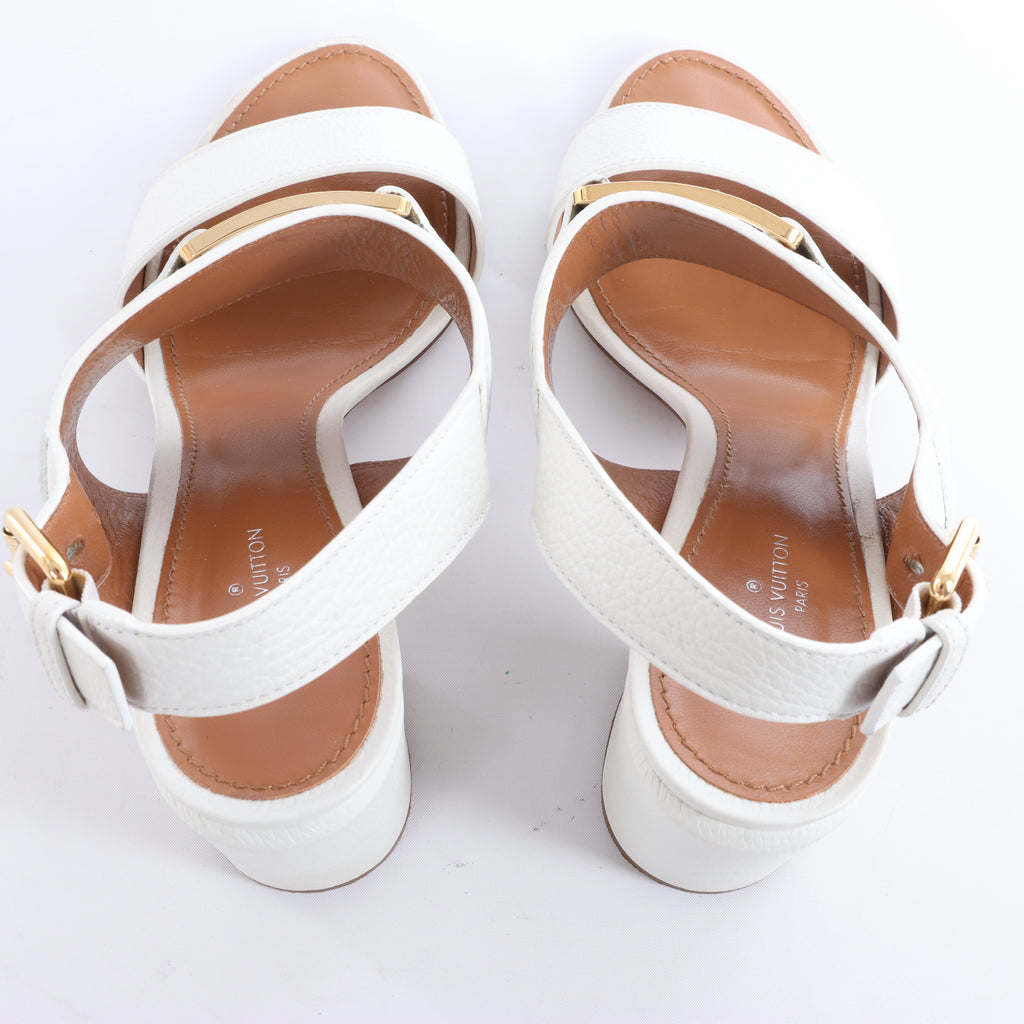 Louis Vuitton Horizon Leather Sandals in White MA1109, Size EU 38.5