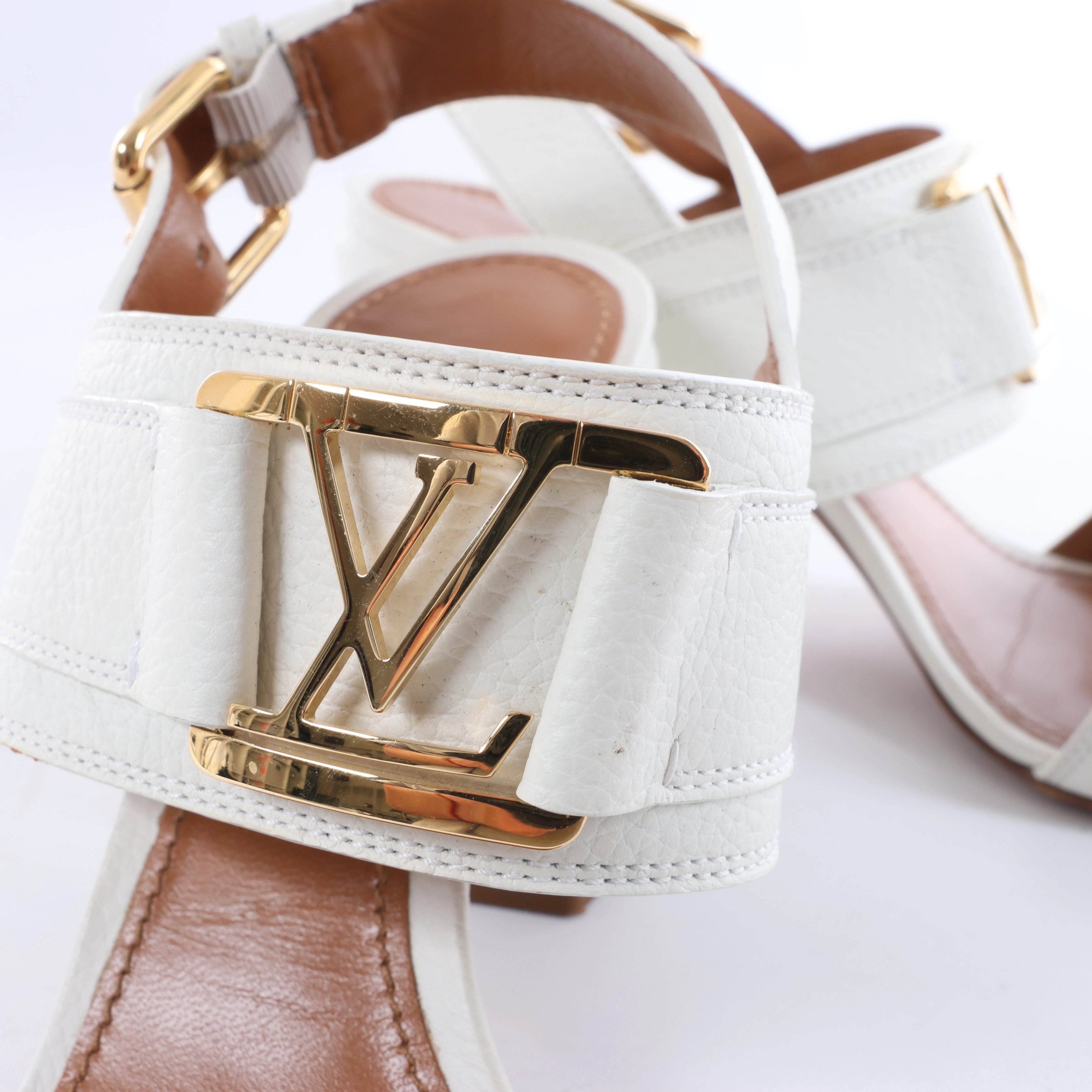 Louis Vuitton Horizon Leather Sandals in White MA1109, Size EU 38.5