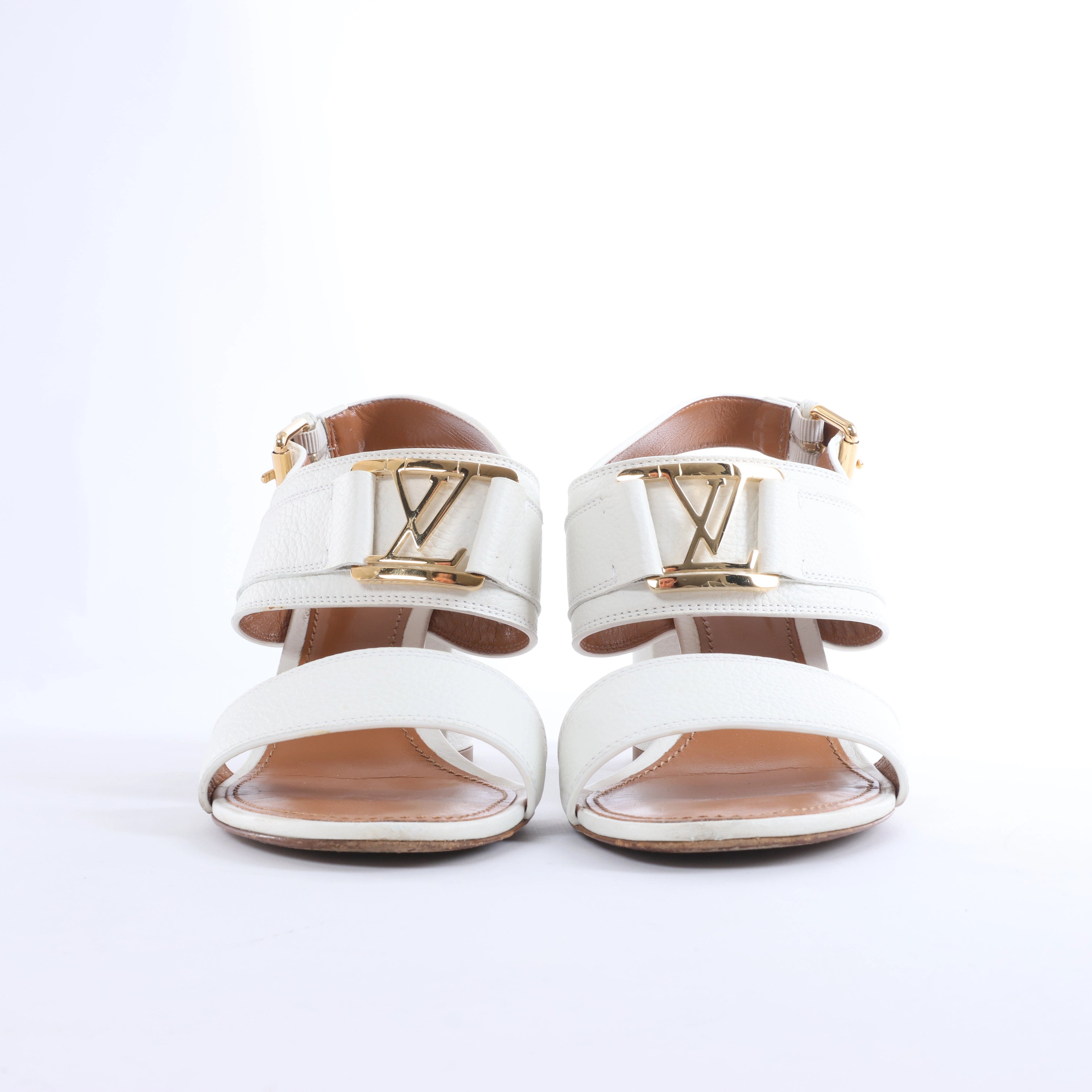Louis Vuitton Horizon Leather Sandals in White MA1109, Size EU 38.5