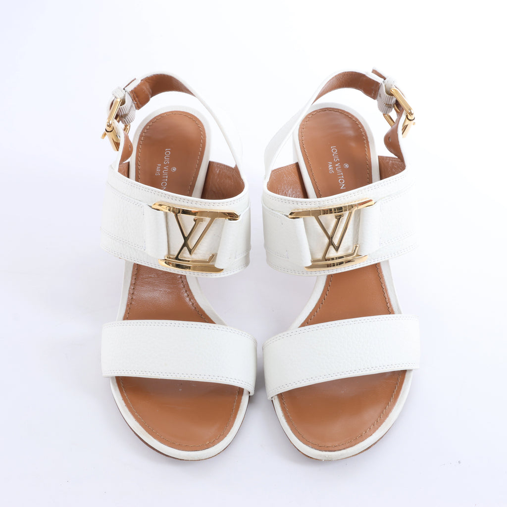 Louis Vuitton Horizon Leather Sandals in White MA1109, Size EU 38.5