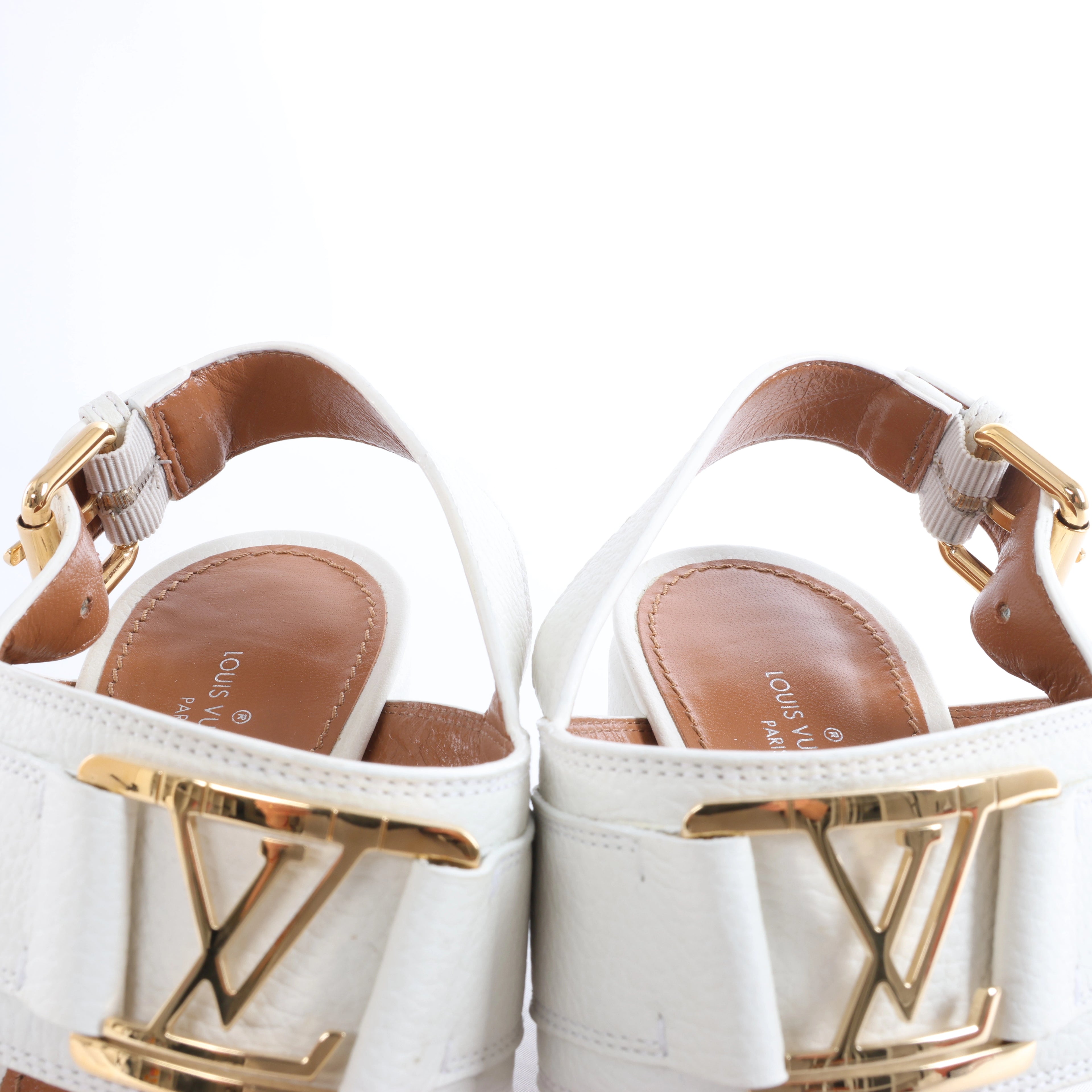 Louis Vuitton Horizon Leather Sandals in White MA1109, Size EU 38.5
