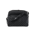 Black Louis Vuitton Sac Leoh Damier Graphite canvas messenger bag with adjustable leather shoulder strap, front zip pocket and silver-tone hardware.