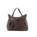 Louis Vuitton Ivorie MM shoulder bag in brown Damier Ebene canvas with dark leather handles, gold-tone hardware and front zip pocket.