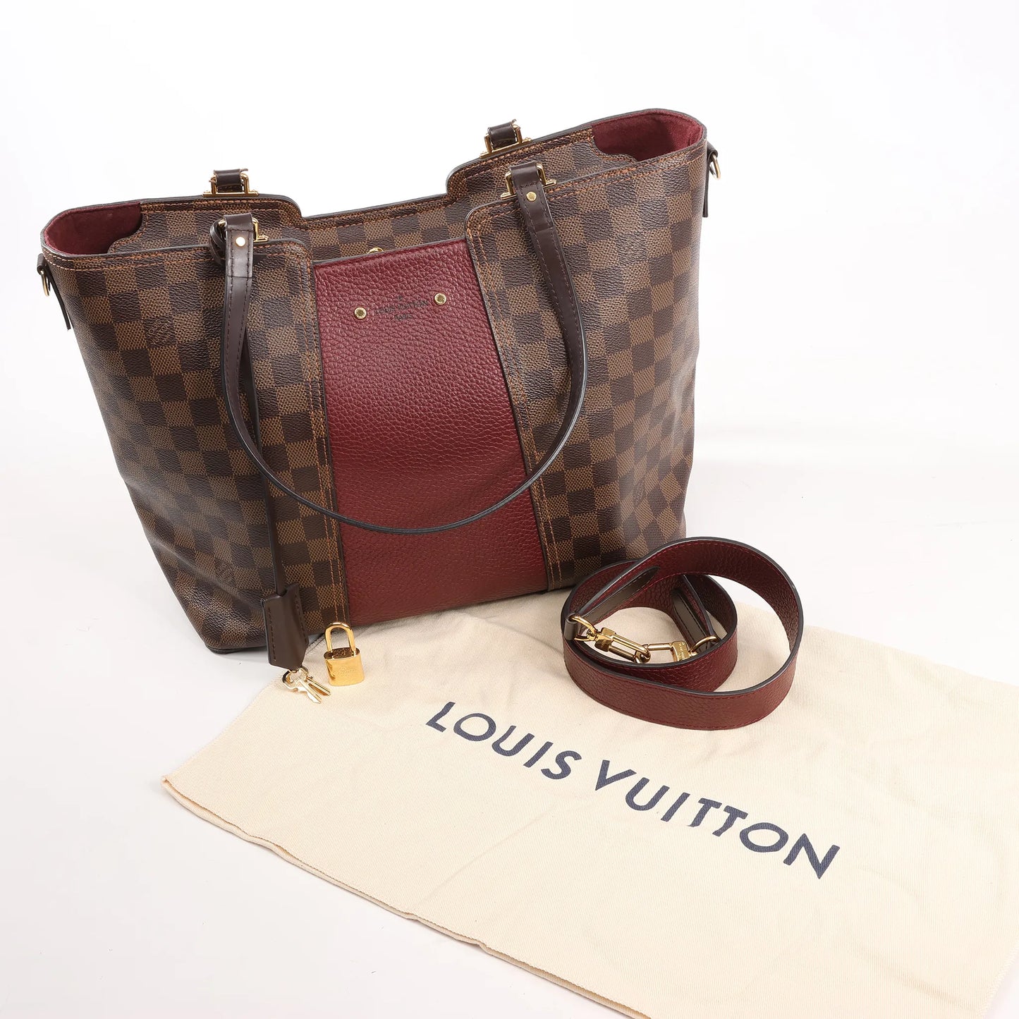 Louis Vuitton Jersey Damier x Leather 2Way Shoulder Bag in Brown x Burgundy N44021