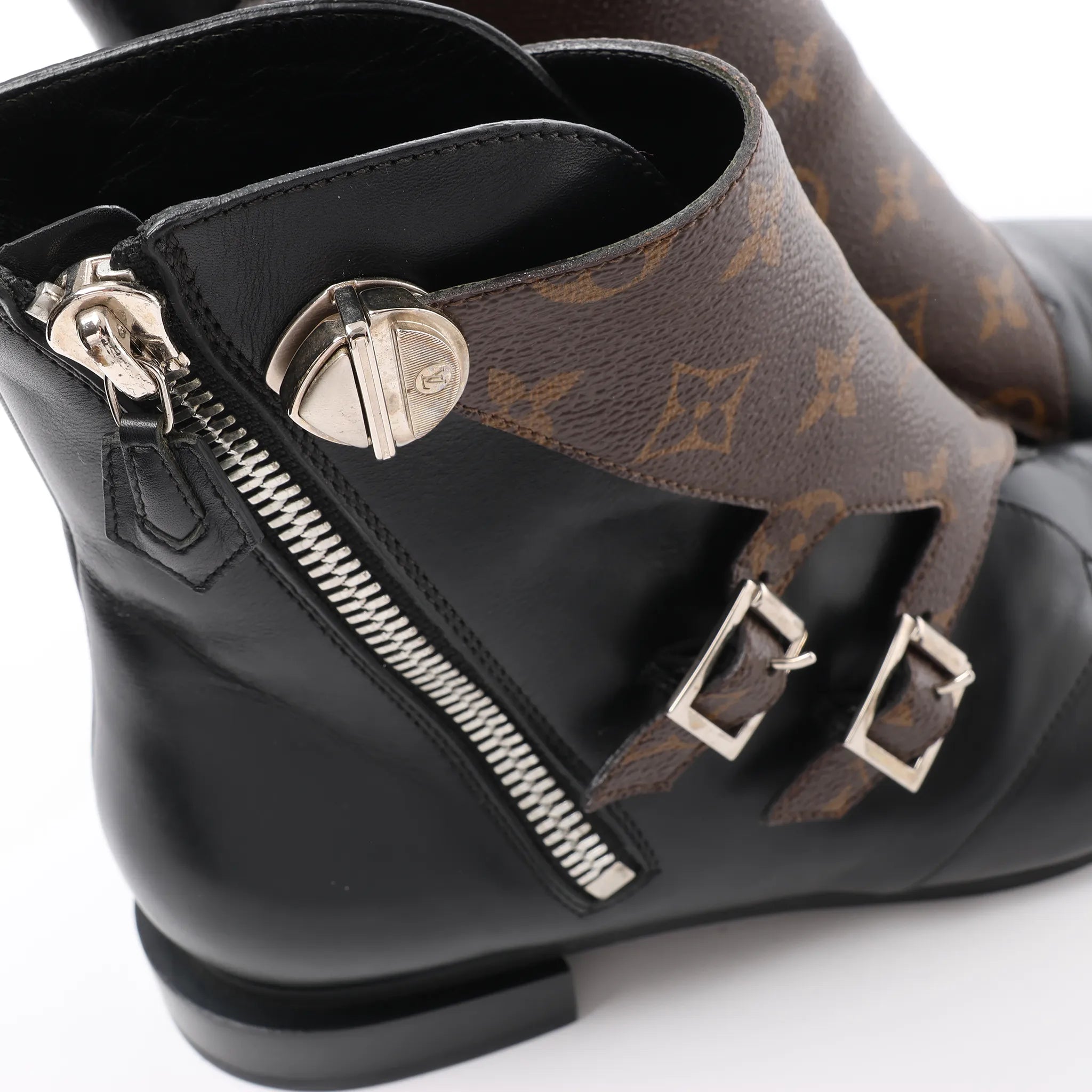 Louis Vuitton Jumble Line 19-year Monogram PVC & Leather Ankle Boots in Black × Brown MA0169, Size 39.5 EU