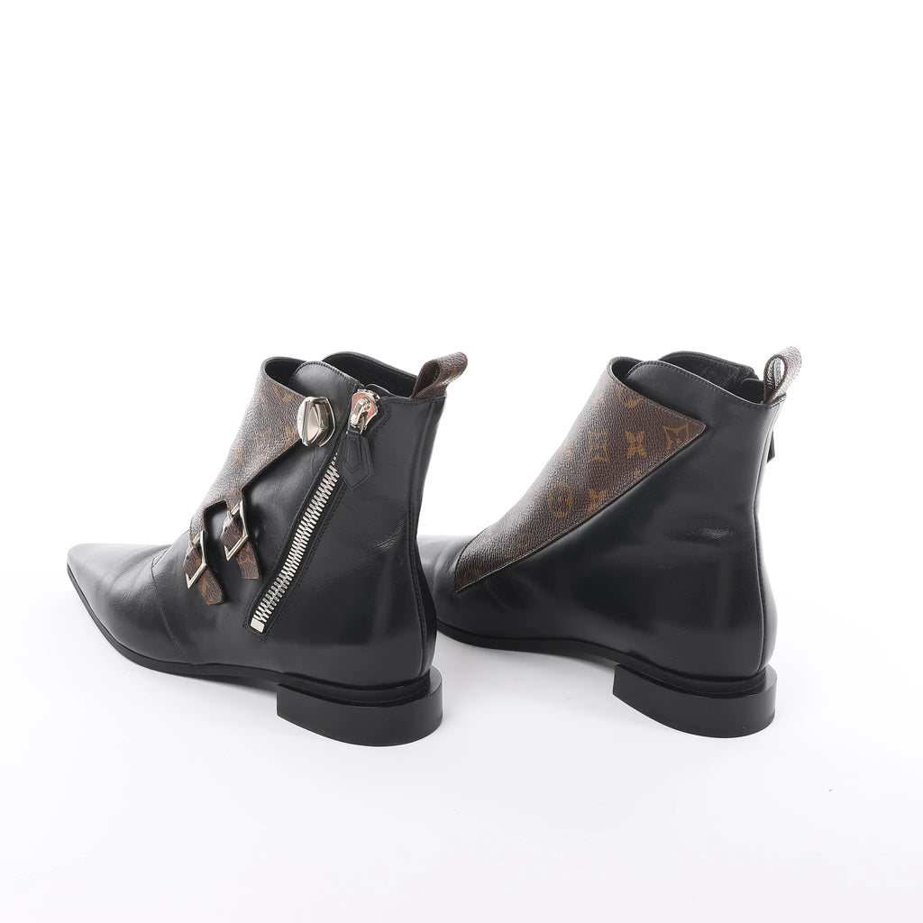 Louis Vuitton Jumble Line 19-year Monogram PVC & Leather Ankle Boots in Black × Brown MA0169, Size 39.5 EU