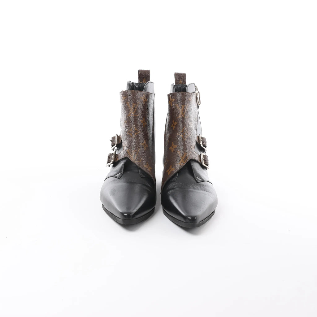 Louis Vuitton Jumble Line 19-year Monogram PVC & Leather Ankle Boots in Black × Brown MA0169, Size 39.5 EU