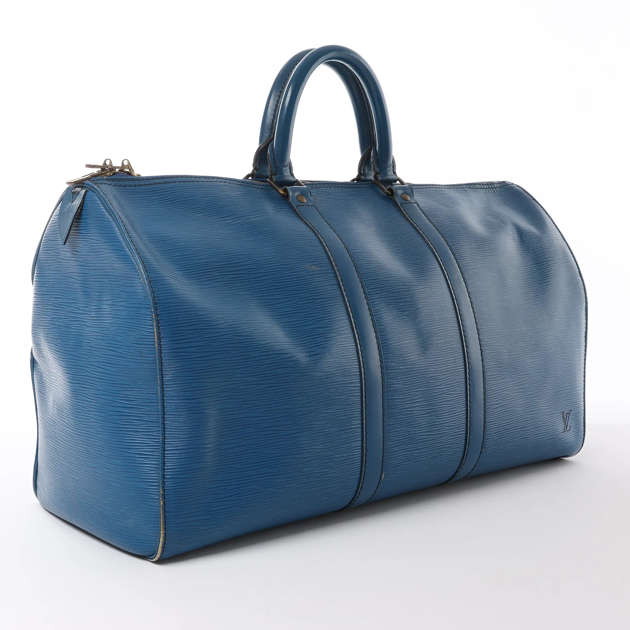 Louis Vuitton Keepall 45 Epi Leather Travel Bag in Blue M42975
