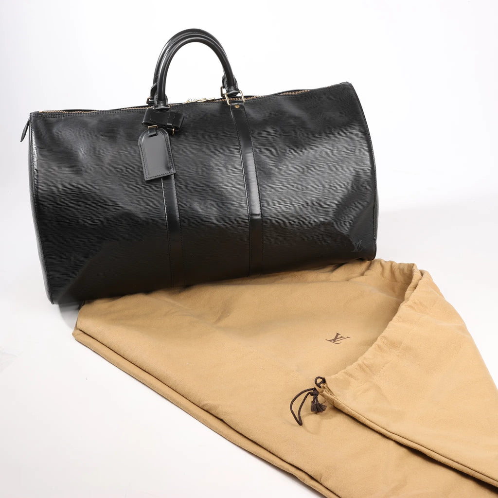 Louis Vuitton Epi Leather Keepall 55 Travel Bag in Black M59142