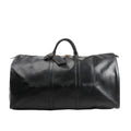 Louis Vuitton Keepall 60 Travel Bag in black Epi leather with textured finish, dual rolled top handles, gold-tone hardware, and leather name tag, displayed on a white background.
