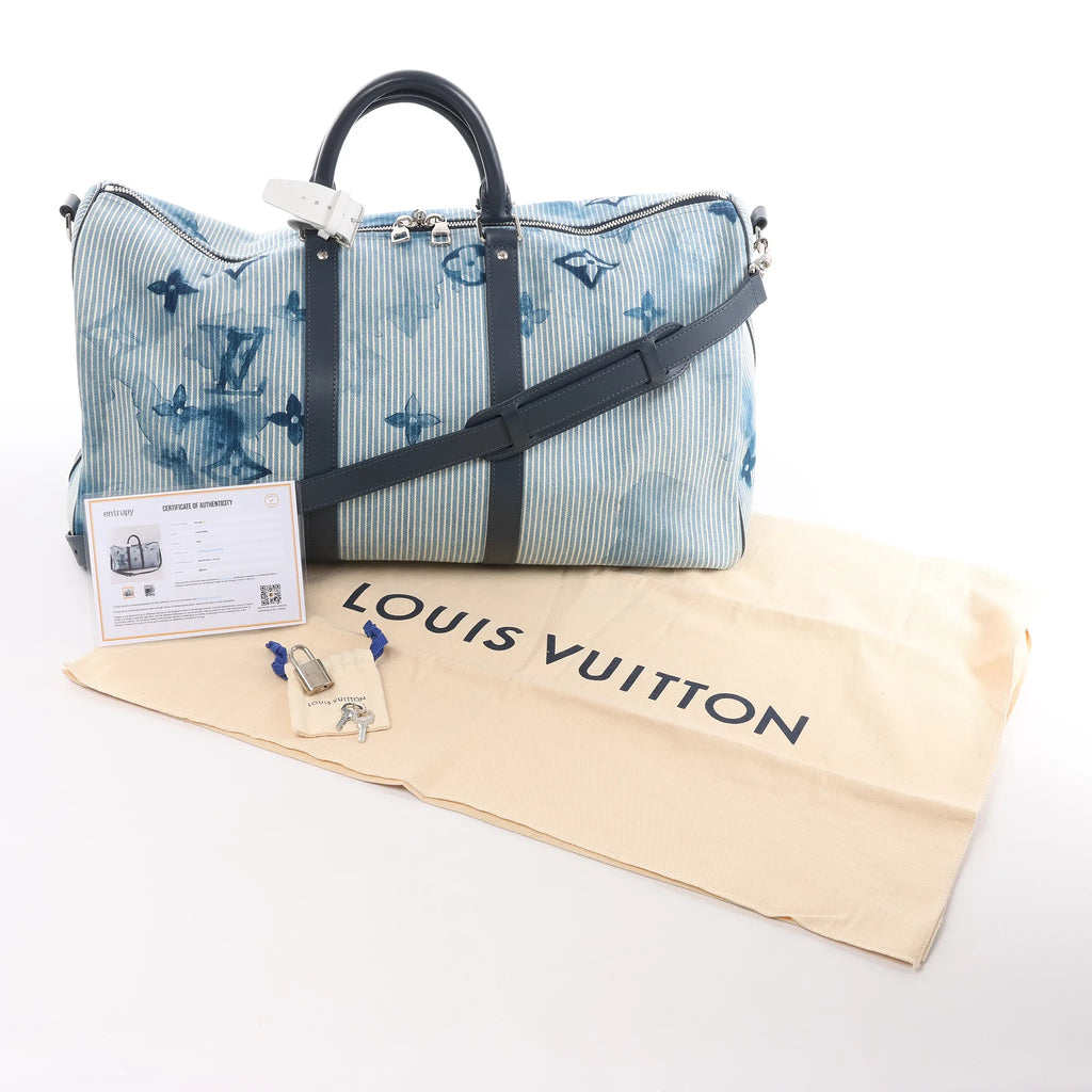 Louis Vuitton Keepall Bandoulière 50 Monogram Water Color Travel Bag in Blue x White M57946