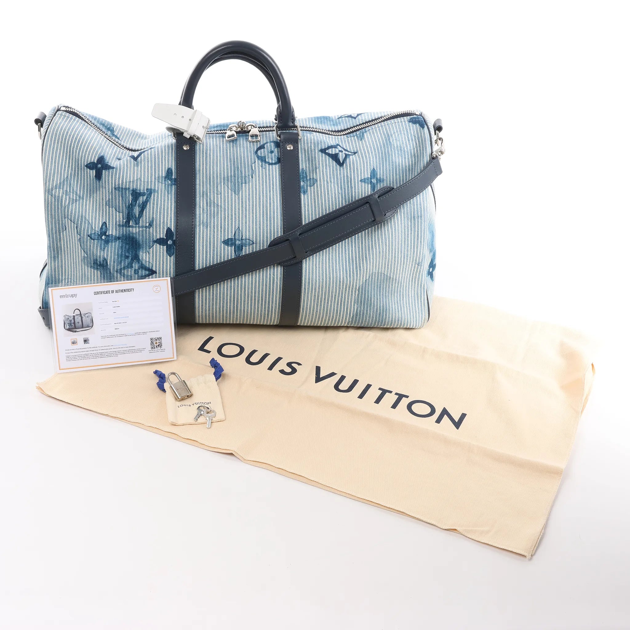 Louis Vuitton Keepall Bandoulière 50 Monogram Water Color Travel Bag in Blue x White M57946