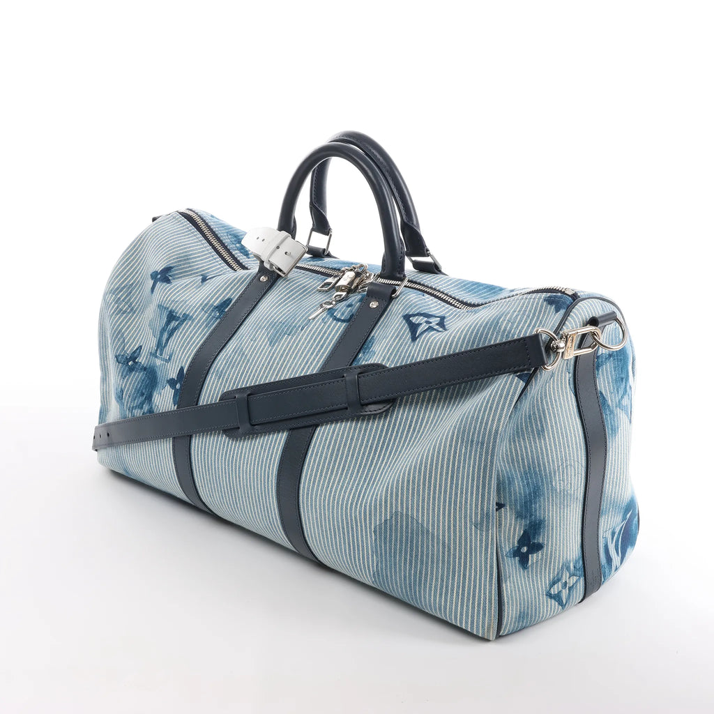 Louis Vuitton Keepall Bandoulière 50 Monogram Water Color Travel Bag in Blue x White M57946