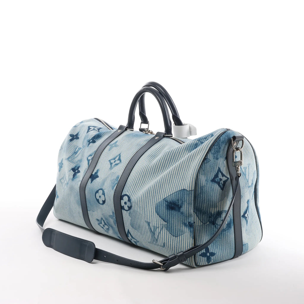 Louis Vuitton Keepall Bandoulière 50 Monogram Water Color Travel Bag in Blue x White M57946