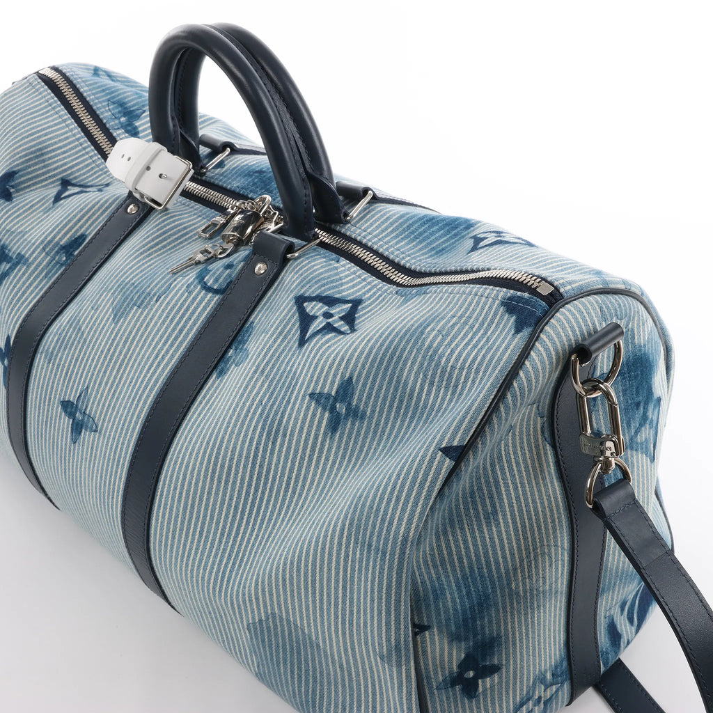 Louis Vuitton Keepall Bandoulière 50 Monogram Water Color Travel Bag in Blue x White M57946