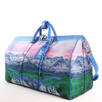 Louis Vuitton Keepall Bandoulière 50 Landscape Travel Bag in Blue M59676