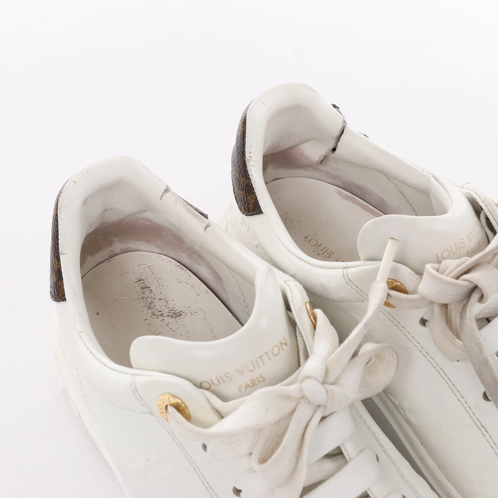 Louis Vuitton Leather Monogram Time Out Sneakers in White, Size 38 EU