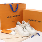 Louis Vuitton Leather Monogram Time Out Sneakers in White, Size 38 EU