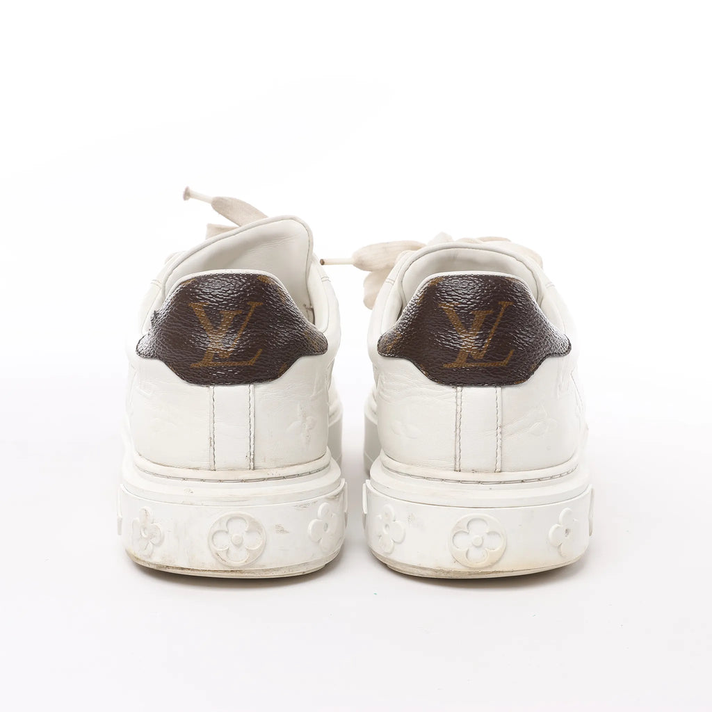 Louis Vuitton Leather Monogram Time Out Sneakers in White, Size 38 EU
