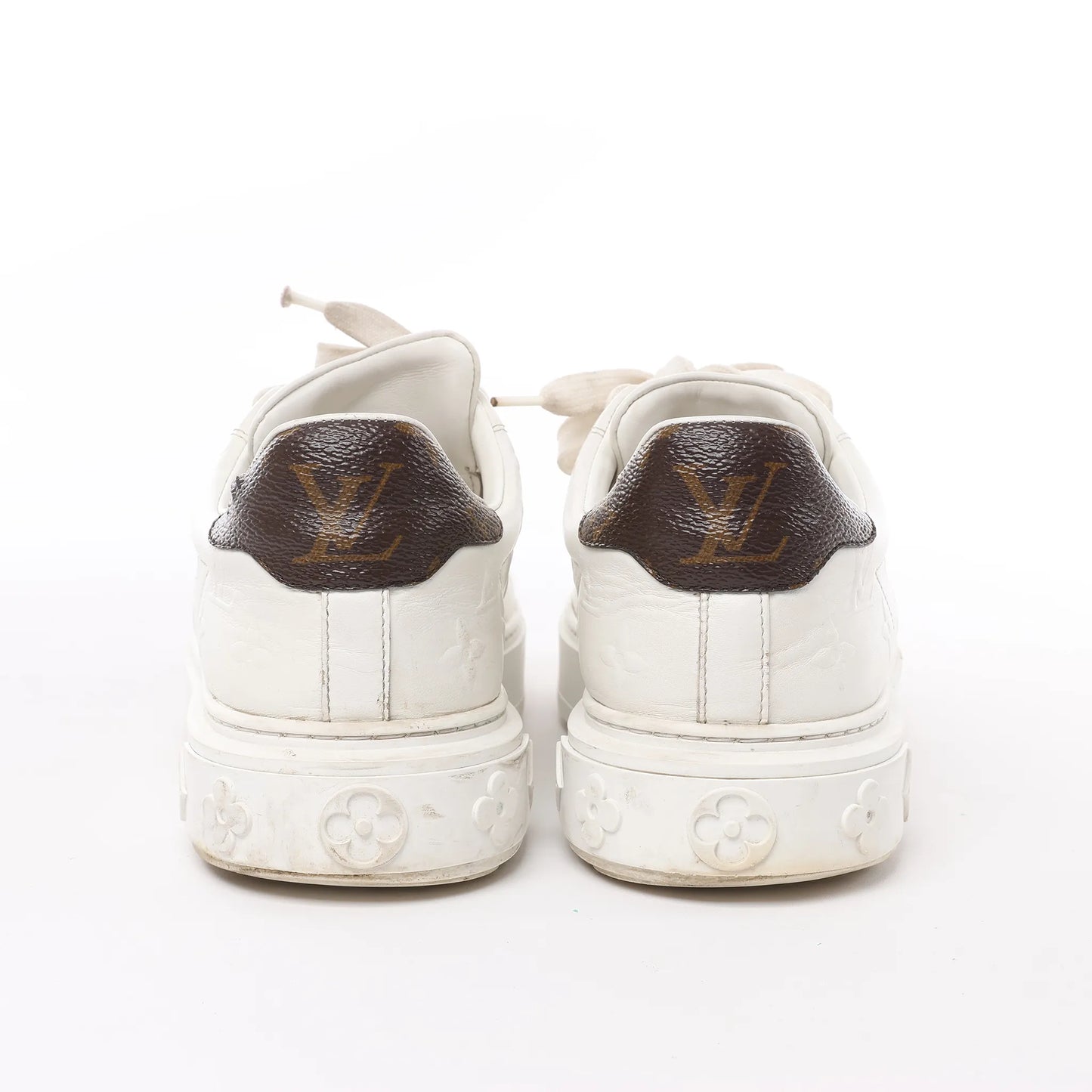Louis Vuitton Leather Monogram Time Out Sneakers in White, Size 38 EU