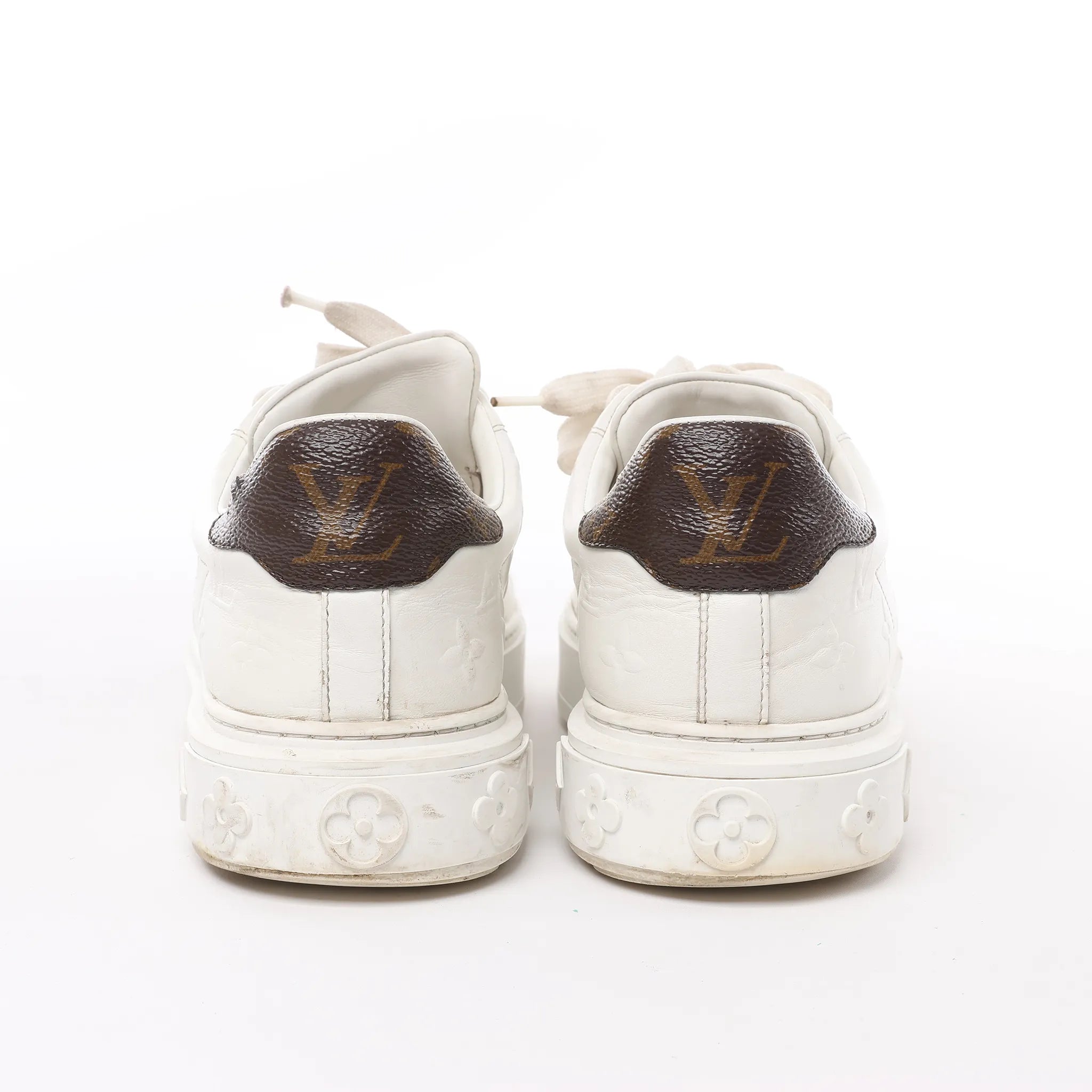 Louis Vuitton Leather Monogram Time Out Sneakers in White, Size 38 EU