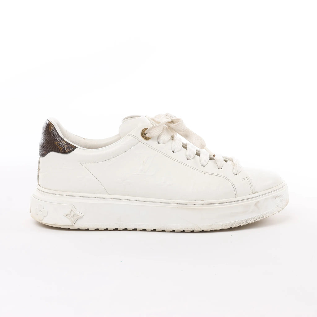 Louis Vuitton Leather Monogram Time Out Sneakers in White, Size 38 EU