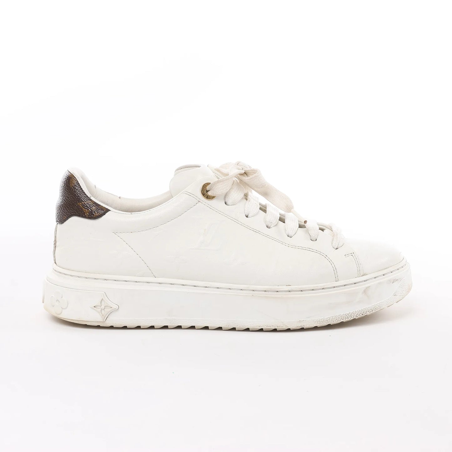 Louis Vuitton Leather Monogram Time Out Sneakers in White, Size 38 EU