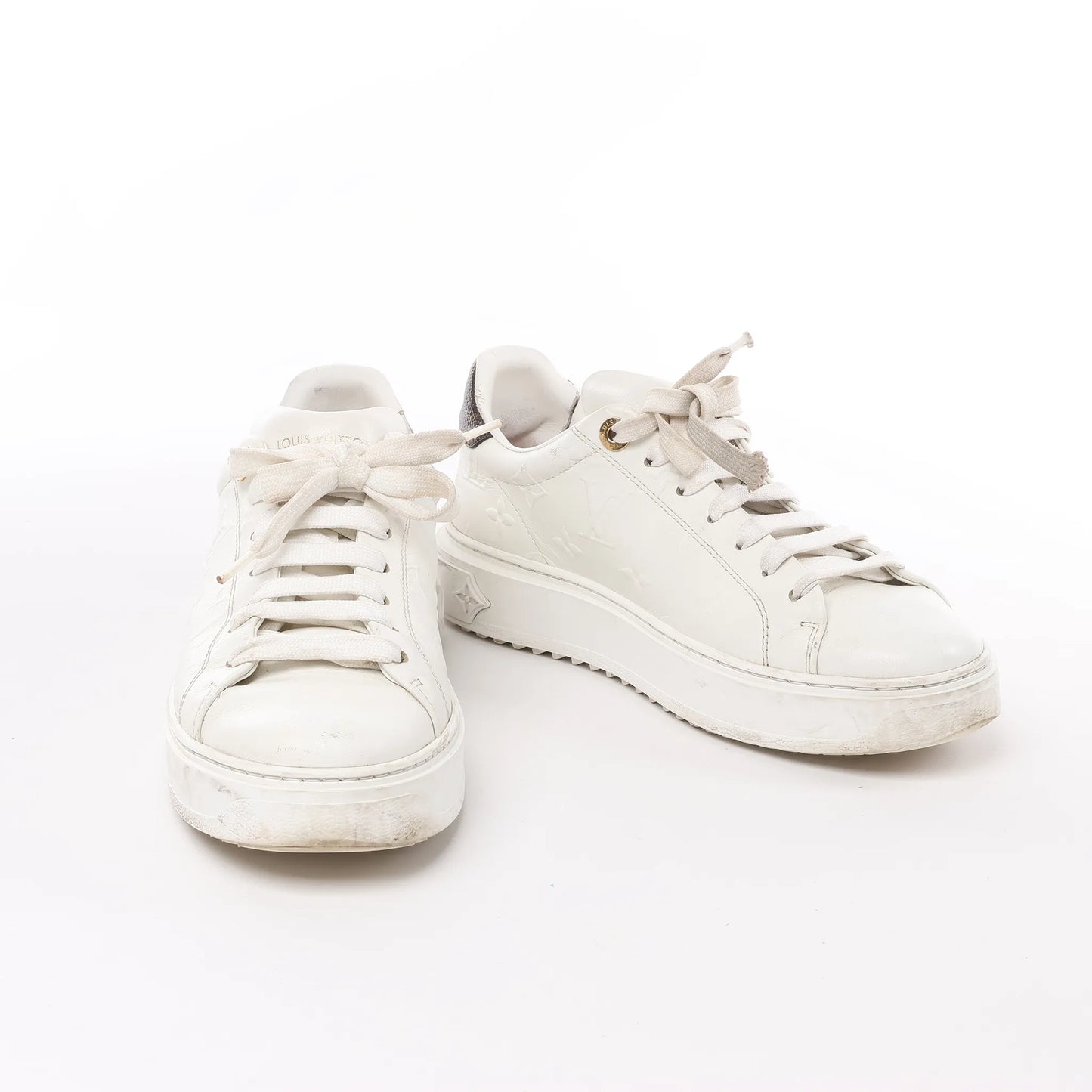 Louis Vuitton Leather Monogram Time Out Sneakers in White, Size 38 EU