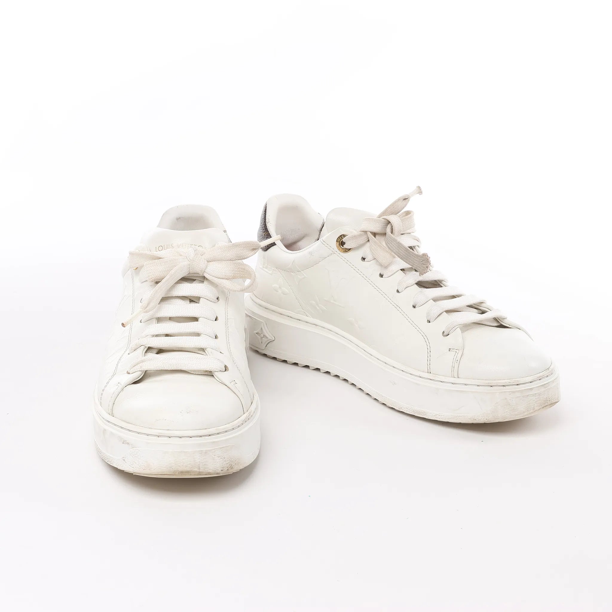 Louis Vuitton Leather Monogram Time Out Sneakers in White, Size 38 EU