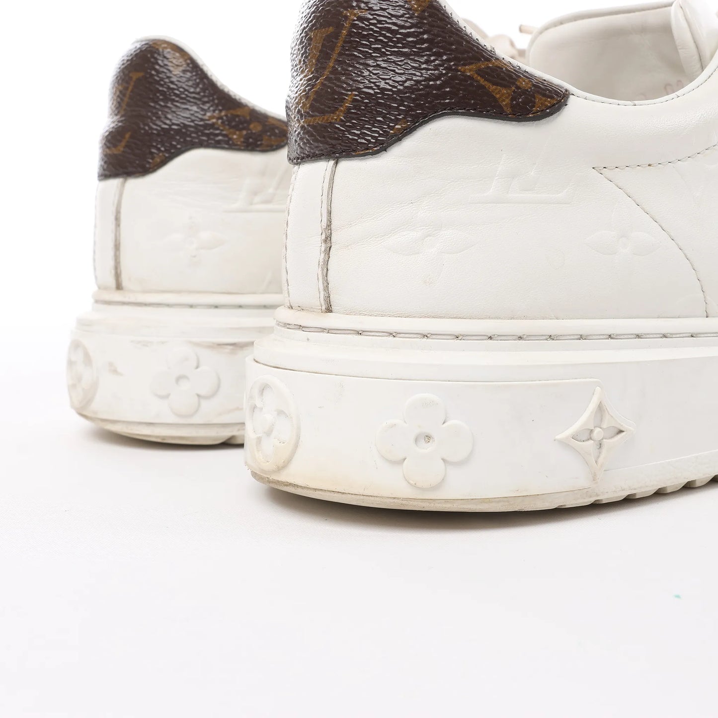 Louis Vuitton Leather Monogram Time Out Sneakers in White, Size 38 EU