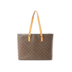 Louis Vuitton Luco Monogram canvas tote bag in brown with tan vachetta leather shoulder straps and structured rectangular shape