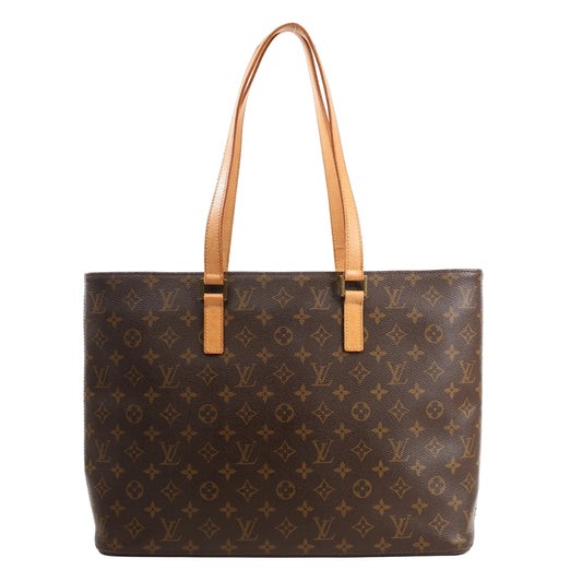 Louis Vuitton Luco Shoulder Bag M51155 in brown Monogram canvas with natural leather shoulder straps and a large, structured rectangular silhouette.