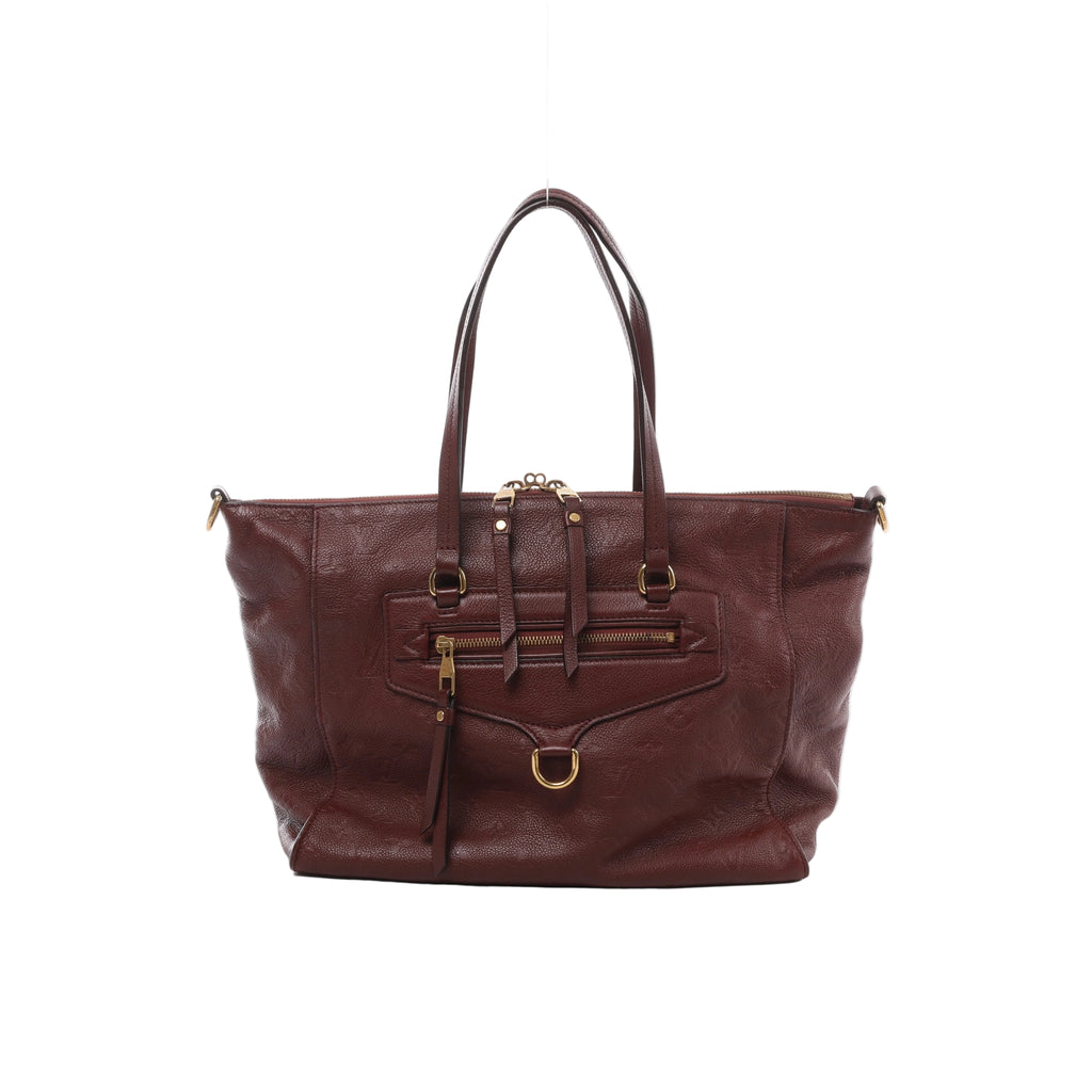 Louis Vuitton Lumineuse PM leather handbag with long shoulder handles, front zip pocket, top zip closure and gold-tone hardware.