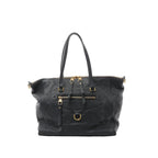 Louis Vuitton Lumineuse PM shoulder bag in navy Monogram Empreinte leather with gold-tone hardware, top zip closure, front zip pocket, and two shoulder straps on a white background.
