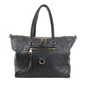 Louis Vuitton Lumineuse PM shoulder bag in navy blue Monogram Empreinte leather featuring gold-tone hardware, dual top handles, and front zip pocket.