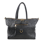 Louis Vuitton Lumineuse PM shoulder bag in navy blue Monogram Empreinte leather featuring gold-tone hardware, dual top handles, and front zip pocket.