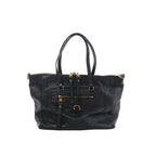 Navy blue Louis Vuitton Lumineuse PM leather handbag with long shoulder handles, top zip closure, front zip pocket and gold-tone hardware.
