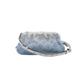Louis Vuitton Scala Mini crossbody bag in pale blue and white grained leather with perforated Monogram motifs and an adjustable strap.